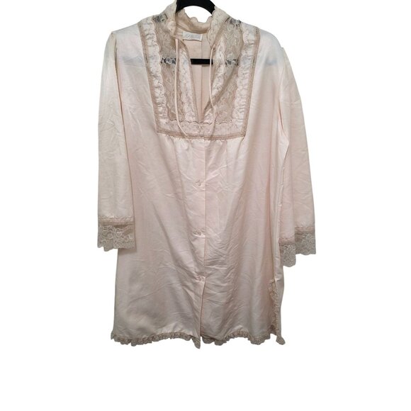 Vintage Bert Yelin For Iris Women's Y2k 70s Beige Lace-Trimmed Button-Up Nightgo - Picture 1 of 8